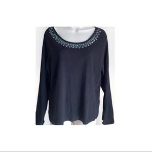 Knit de Knit - Large size black long-sleeved blouse.
